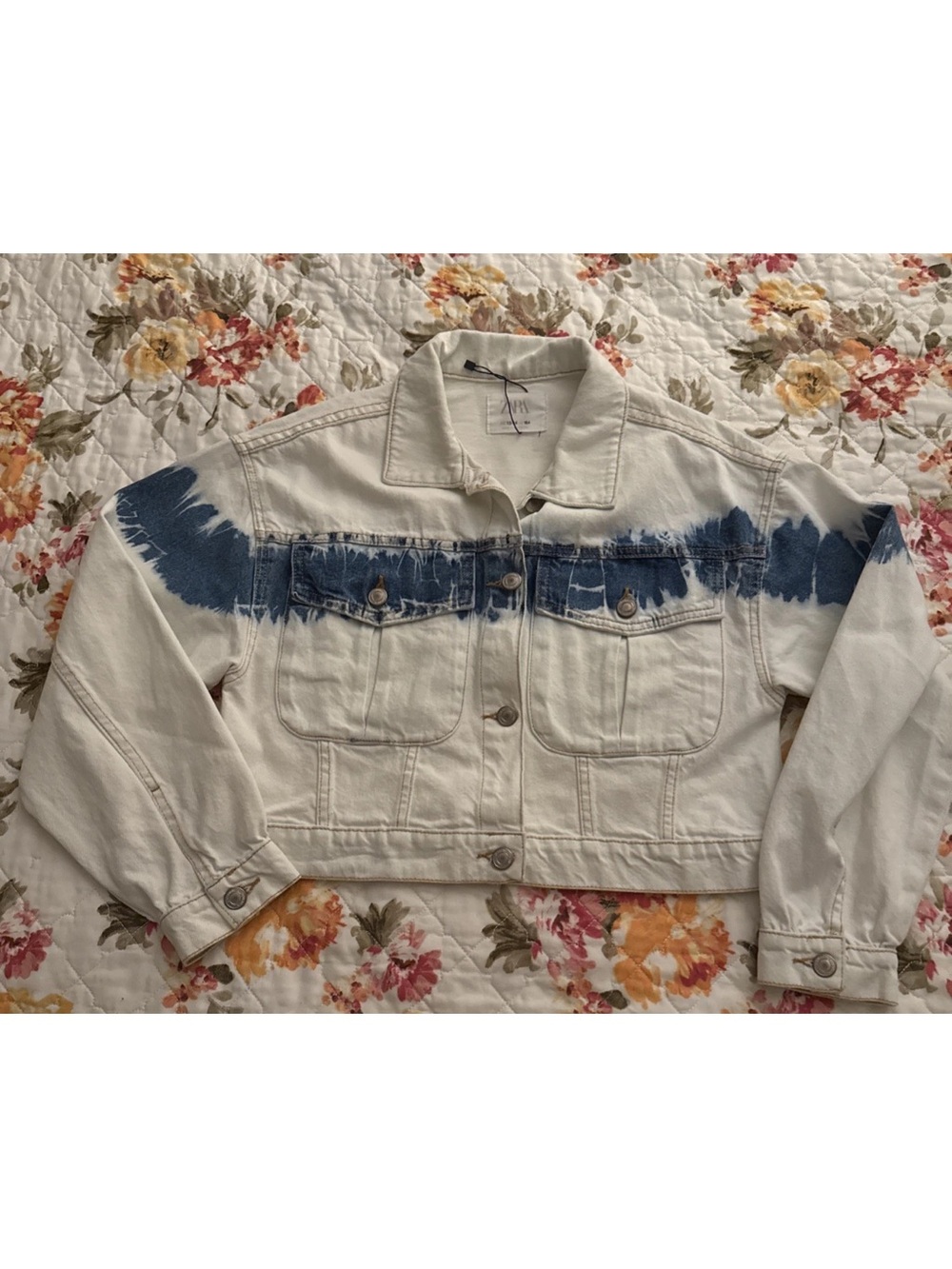 Zara Blue/White  Denim Cropped Jean Jacket Girls Size 13 - 14